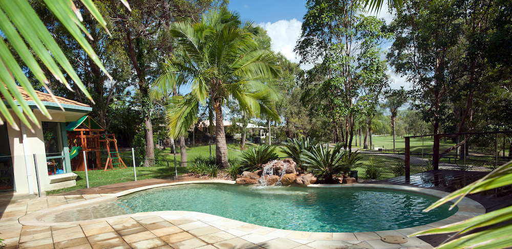 Family swimming pool with spa