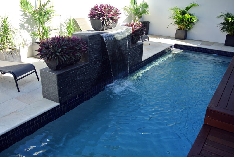 A plunge pool in a zen style garden